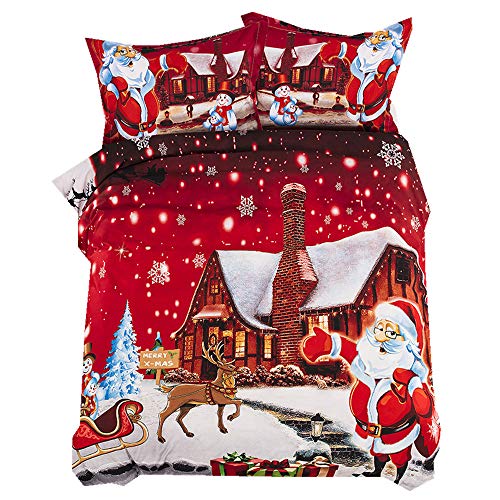 Stillshine Navidad Ropa de Cama 3 Piezas 220x240 Santa Claus Funda nórdica y Funda de Almohada Ropa...