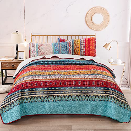 WONGS BEDDING Colcha Bohemia Colcha Boho Patrón Impreso Colcha Colcha Acolchada para Toda...