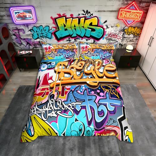 Hippie Graffiti Juego de Funda de edred&oacute;n de Doble tama&ntilde;o para ni&ntilde;os y j&oacute;venes, para Pared Urban...