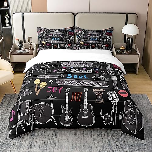 Loussiesd Rock Music Ropa de cama de 135 x 200 cm, 100% algod&oacute;n, Rap Blues Hip Hop Funda N&oacute;rdica...