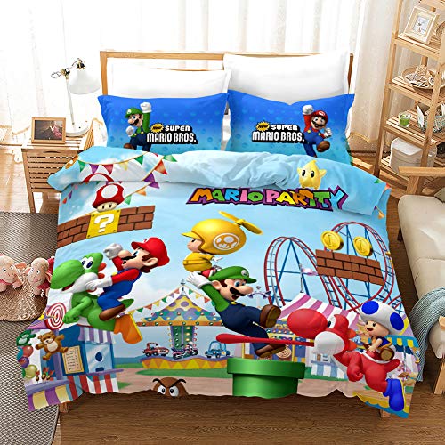 XXIGN Funda Nórdica Cama 105 Super Mario, Mario Bros Juego de Funda Edredón 200x200 de Microfibra...