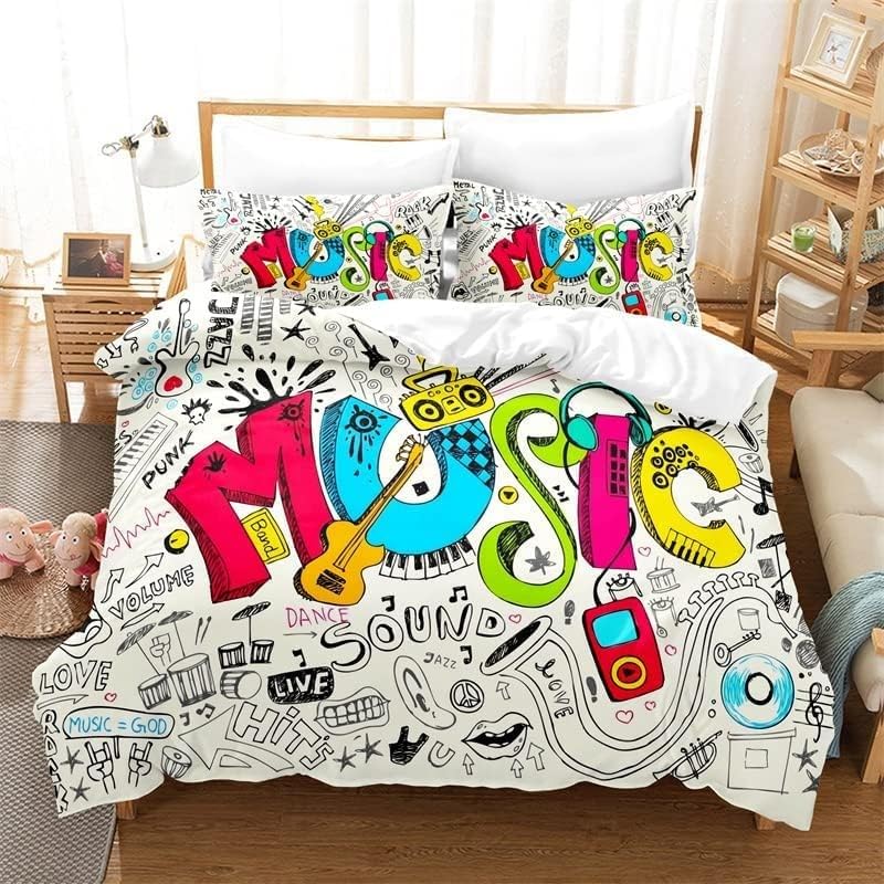 Funda Nordica Cama 90 M&uacute;sica Letras Notas Juego de Cama Microfibra Suave Impresiones 3D Funda...